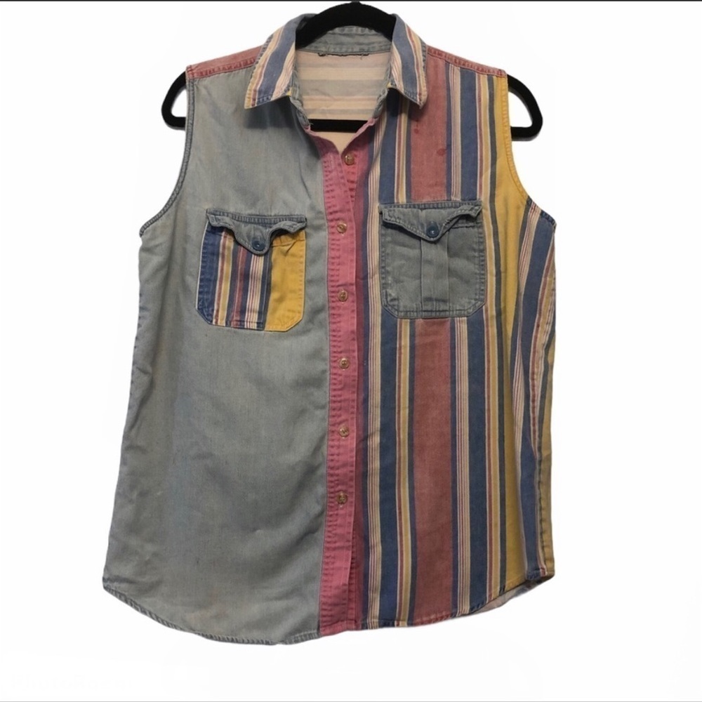 Vintage Multicolored Denim Button Down Shirt